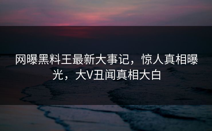 网曝黑料王最新大事记，惊人真相曝光，大V丑闻真相大白