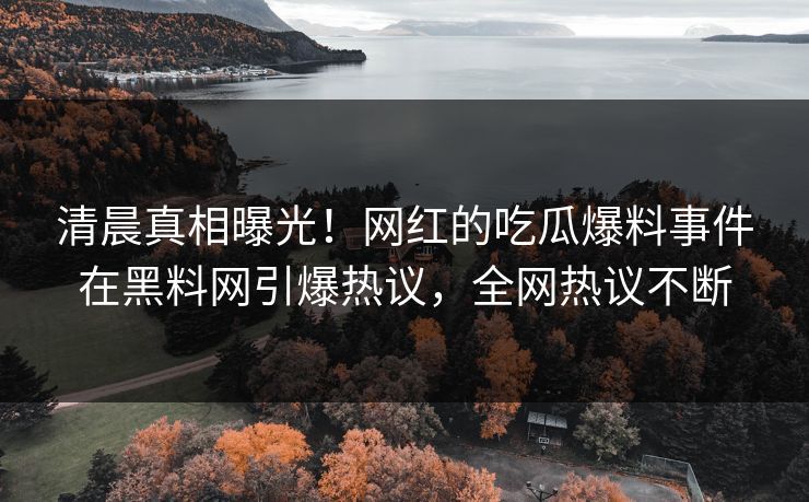 清晨真相曝光！网红的吃瓜爆料事件在黑料网引爆热议，全网热议不断
