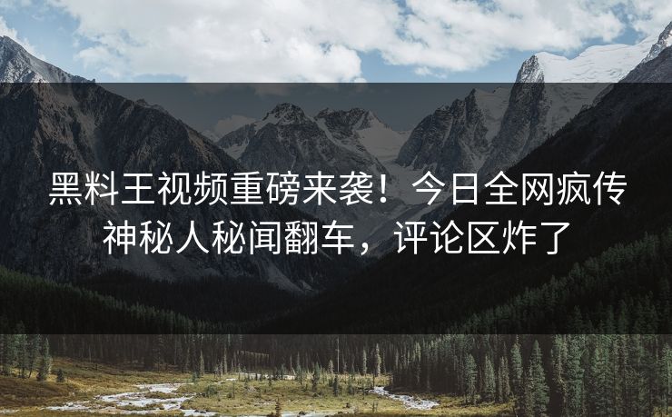 黑料王视频重磅来袭！今日全网疯传神秘人秘闻翻车，评论区炸了
