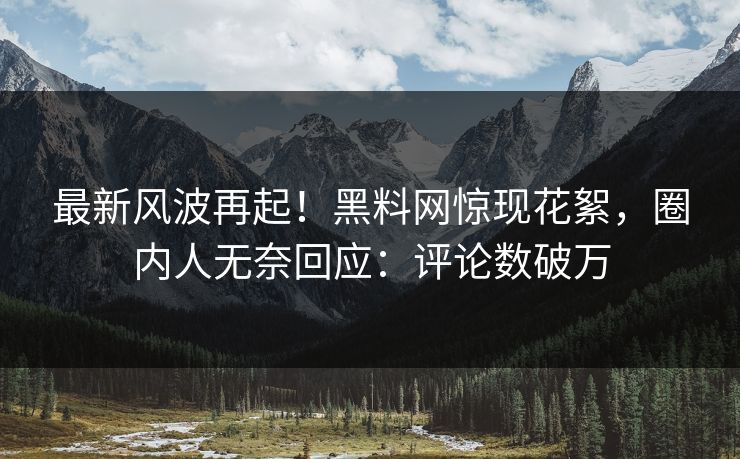 最新风波再起！黑料网惊现花絮，圈内人无奈回应：评论数破万