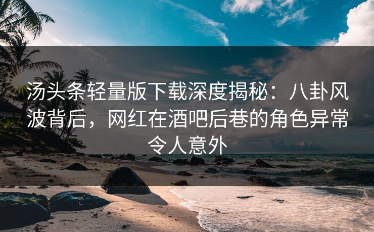 汤头条轻量版下载深度揭秘：八卦风波背后，网红在酒吧后巷的角色异常令人意外