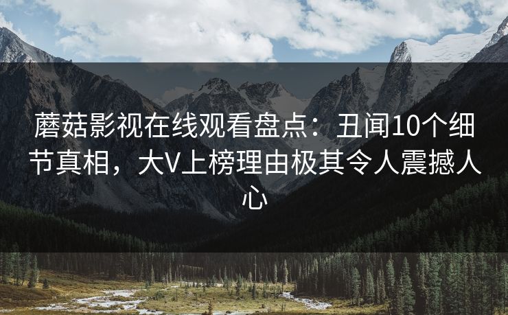 蘑菇影视在线观看盘点:丑闻10个细节真相,大V上榜理由极其令人震撼人心 蘑菇影视在线观看盘点:丑闻10个细节真相,大V上榜理由极其令人震撼人心
